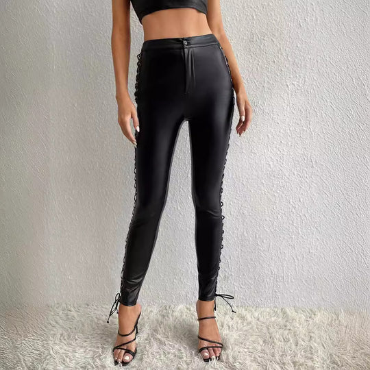 Damen Leggings mit trendigem Schnürdesign an der Seite R&B