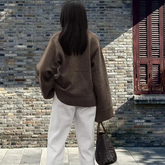 Damen Lässiger Strickjacke mit großen Taschen und offenem Schnitt R&B