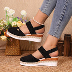 Damen Bequeme Espadrilles mit elastischen Riemen und dekorativem Bastbesatz EB