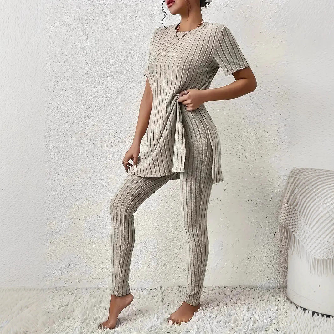 Damen Kuscheliges Lounge-Set mit vertikalem Streifenmuster R&B