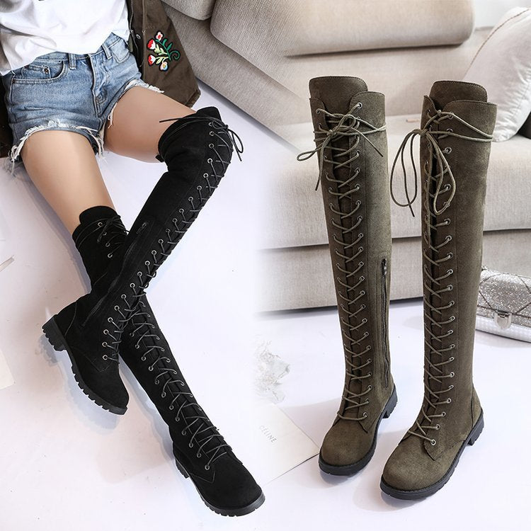 Damen Überknee-Stiefel mit modischem Schnür-Design und robustem Profil R&B