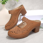 Damen Modische Clogs mit floralem Cut-Out-Design und komfortablem Blockabsatz