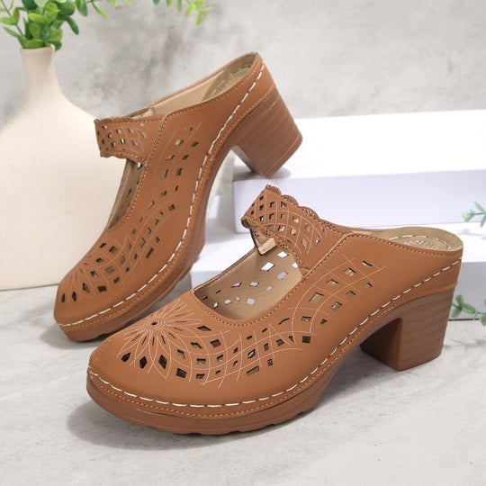 Damen Modische Clogs mit floralem Cut-Out-Design und komfortablem Blockabsatz R&B