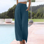 Damen weite Leinenhose mit elastischem Bund und praktischen Seitentaschen R&B