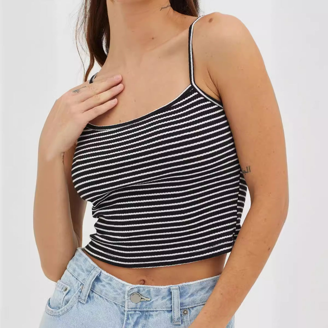Damen gehäkeltes Crop-Top mit feinem Streifenmuster und komfortablem Schnitt R&B