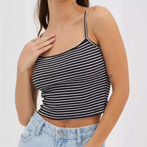 Damen gehäkeltes Crop-Top mit feinem Streifenmuster und komfortablem Schnitt R&B