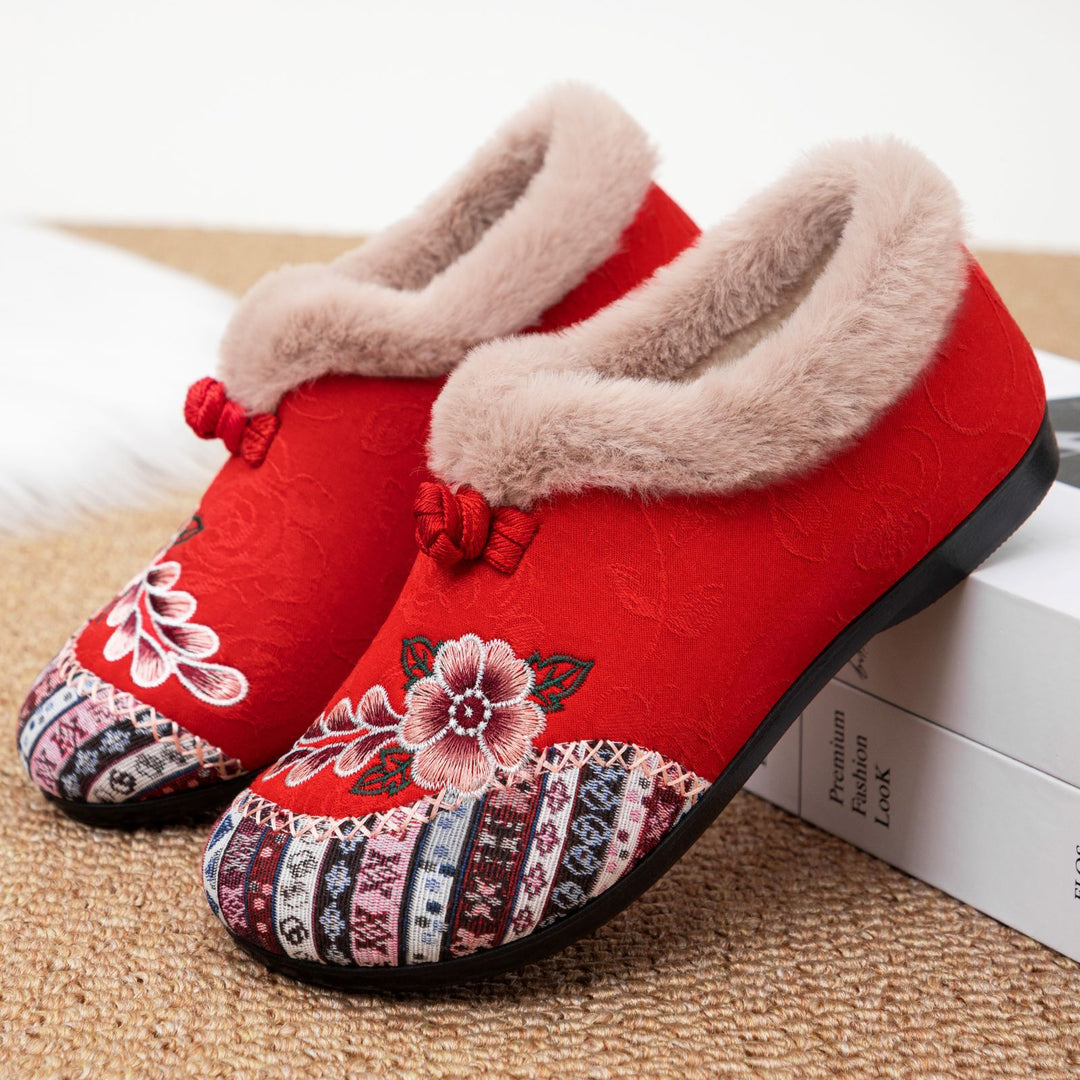 Damen Kuschelige Hausschuhe mit floralem Design und weichem Innenfutter R&B