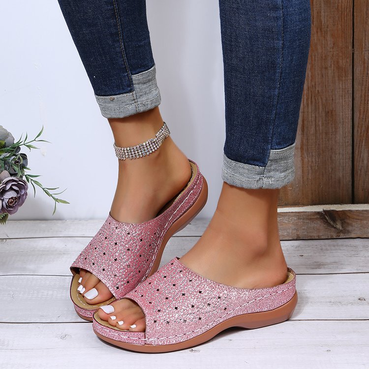 Damen Komfortable Mulesandaletten mit floralem Lochmuster und rutschfester Sohle R&B