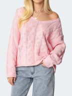 Damen Grobstrickpullover mit tiefem V-Ausschnitt und lässiger Silhouette