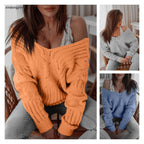Damen Oversized Strickpullover mit offener Schulter und strukturiertem Zopfdesign R&B
