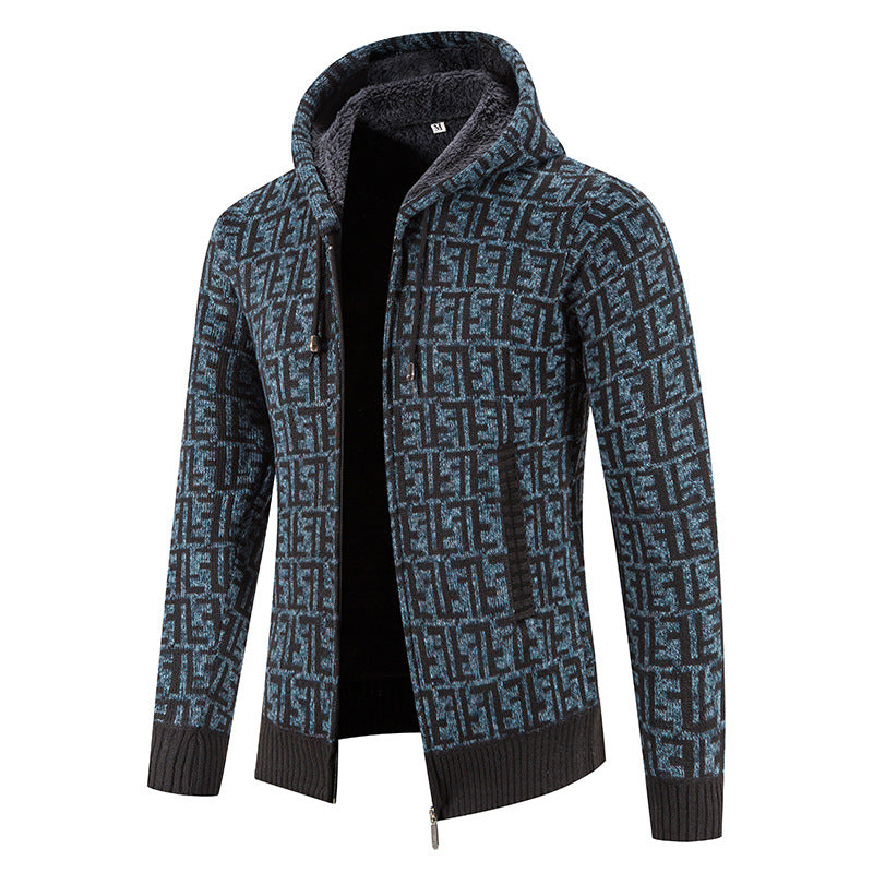 Herren Hochwertige Strickjacke mit modernem Muster und Kapuze R&B