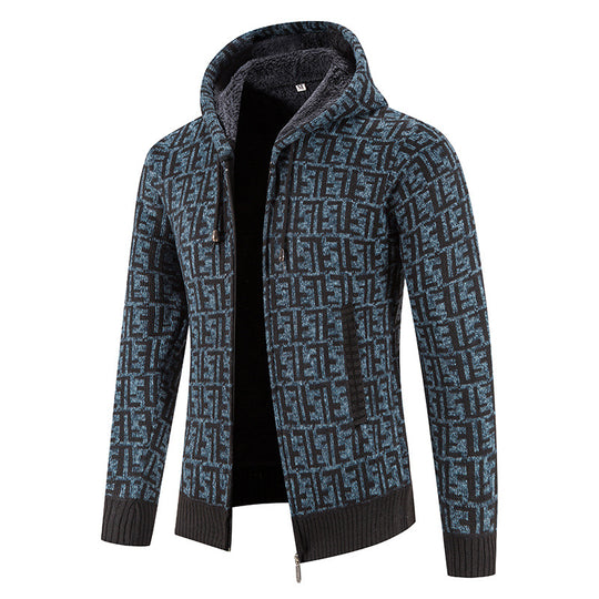 Herren Hochwertige Strickjacke mit modernem Muster und Kapuze R&B