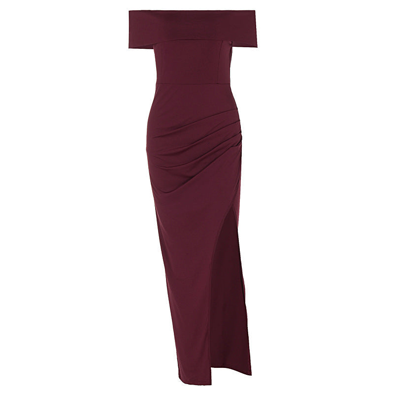 Damen Off-Shoulder Kleid mit figurformendem Schnitt und hohem Schlitz R&B