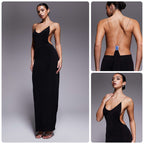 Damen Maxikleid mit tiefem V-Ausschnitt und seitlichen Cut-Outs R&B