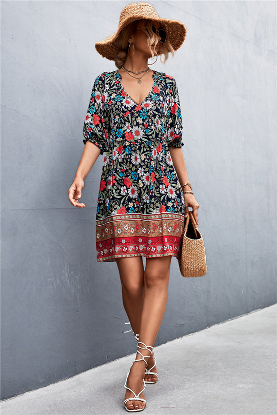 Damen Freizeitkleid mit floralem Design und weich fließendem Stoff R&B