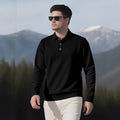 Herren Langarm-Polohemd mit strukturiertem Design und modischen Knöpfen R&B