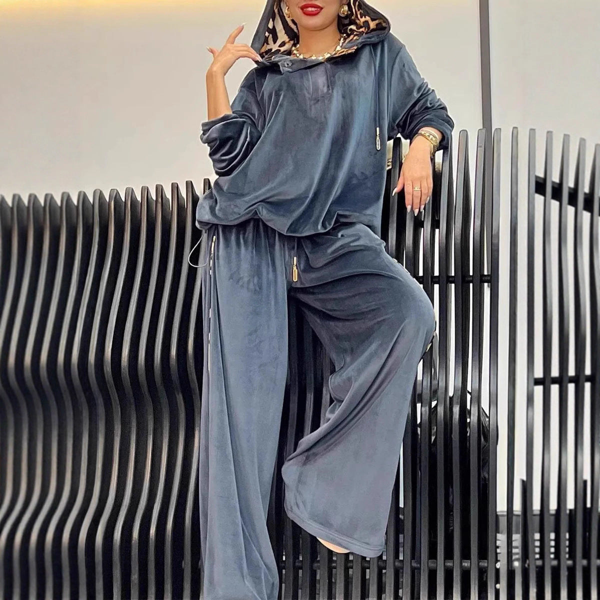 Damen Freizeit-Hosenset aus weichem Velours R&B