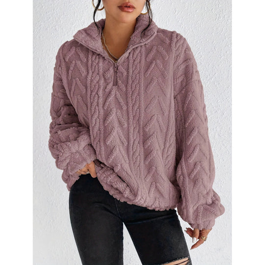 Damen kuscheliger Fleece-Pullover mit hochgeschlossenem Kragen und Reißverschluss R&B
