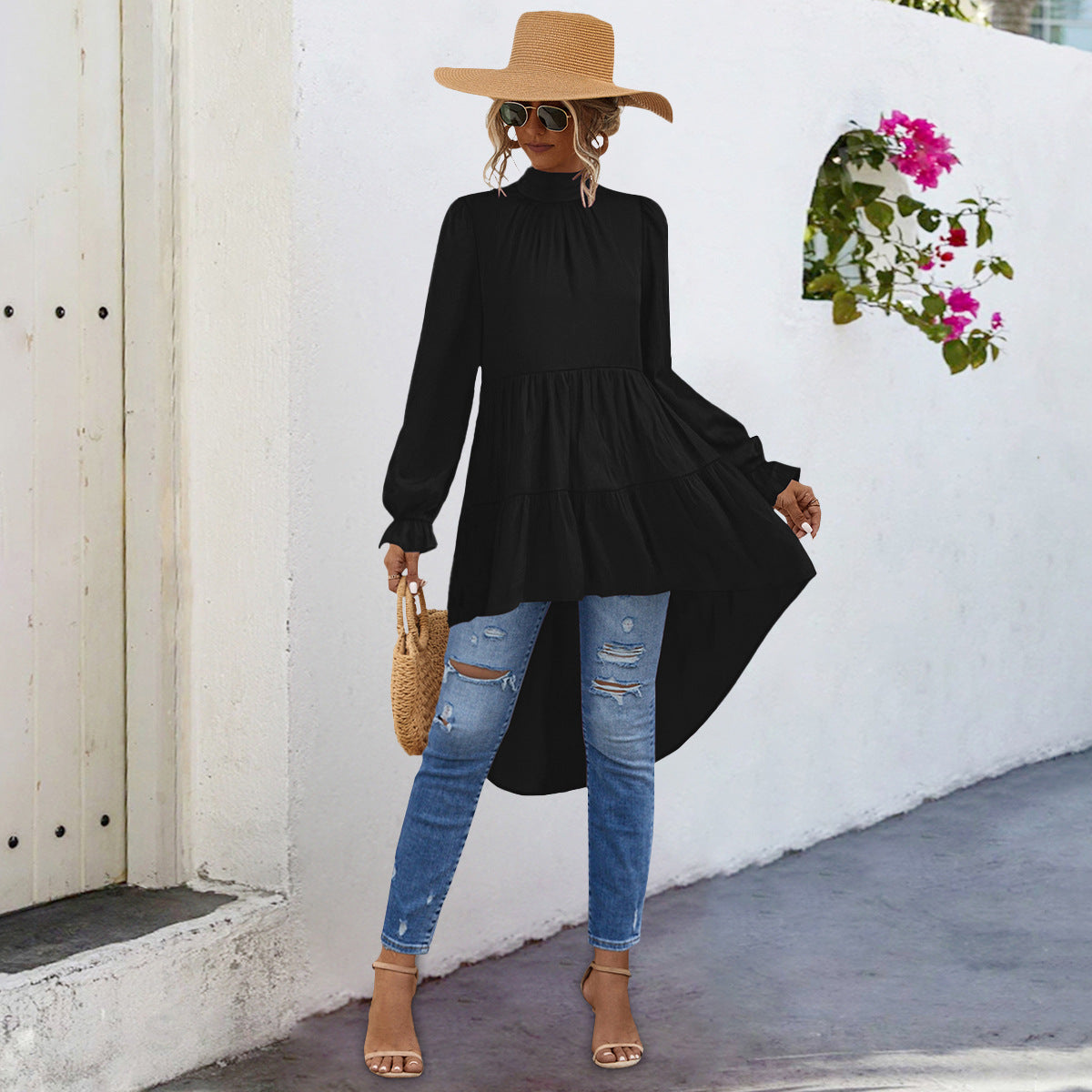 Damen Tunika mit gerafftem Design und asymmetrischem Saum R&B