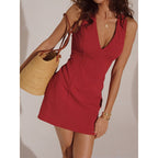 Damen Figurbetontes Minikleid mit elegantem V-Ausschnitt und Rippstruktur R&B