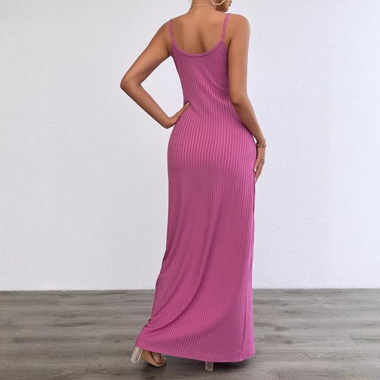 Damen Langes, figurbetontes Kleid mit feinen Rippen und Spaghettiträgern R&B