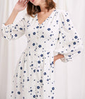 Damen Maxikleid mit floralem Muster und eleganten Puffärmeln