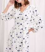 Damen Maxikleid mit floralem Muster und eleganten Puffärmeln
