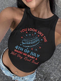 Damen Cropped Tanktop mit kreativem Schriftzug und lR&Bhaftem Design R&B