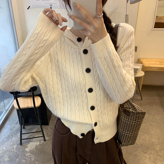 Damen Strickjacke mit Kapuze und Zopfmuster R&B