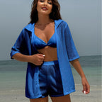 Damen lässiges Strand-Outfit mit offener Robe und Shorts R&B