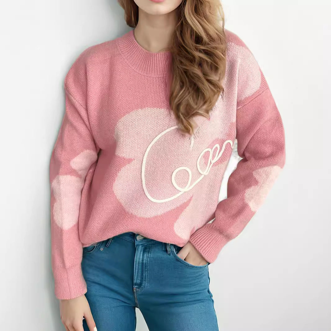 Damen gemütlicher Pullover mit kreativem Schriftzug und modernem Design R&B