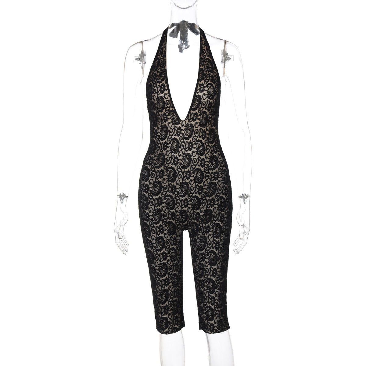 Damen Eleganter Jumpsuit aus feiner Spitze R&B