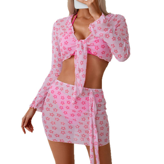 Damen Strandkleid mit durchscheinendem Sternenmuster R&B