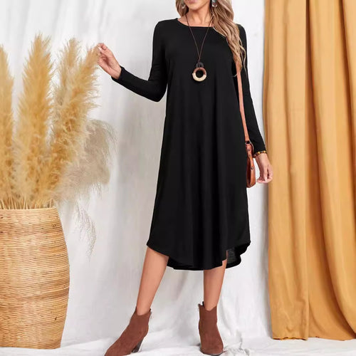 Damen Freizeit-Maxikleid mit praktischen Taschen und lockerem Schnitt R&B