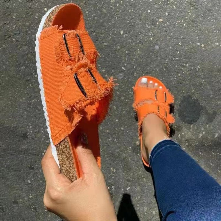 Damen Pantoletten mit modischem Denim-Design und verstellbaren Riemen R&B
