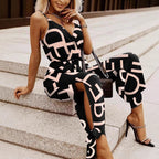Damen Modischer Jumpsuit mit grafischem Design und figurbetontem Schnitt