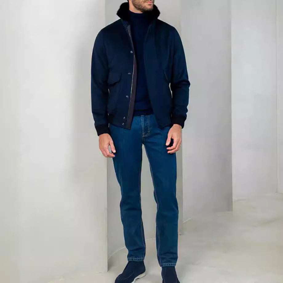 Herren stilvolle Übergangsjacke mit weichem Kragen und praktischen Eingrifftaschen R&B