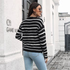 Damen Lässiger Strickpullover mit modernem Streifenmuster und komfortablem Schnitt R&B