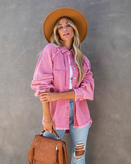 Damen Lässige Denim-Übergangsjacke im Vintage-Stil mit fransigen Details R&B
