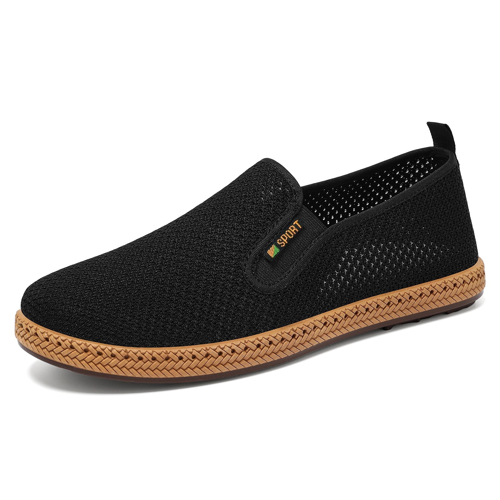 Herren nan atmungsaktiver Strick-Slip-On Loafer mit elastischem Einstieg, geflochtener Dekor-Sohle und gepolstertem Komfortfußbett R&B