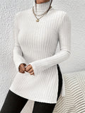 Damen Langarmshirt mit hohem Kragen und feinem Rippdesign