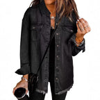 Damen Oversized Jeanshemd mit Fransen R&B