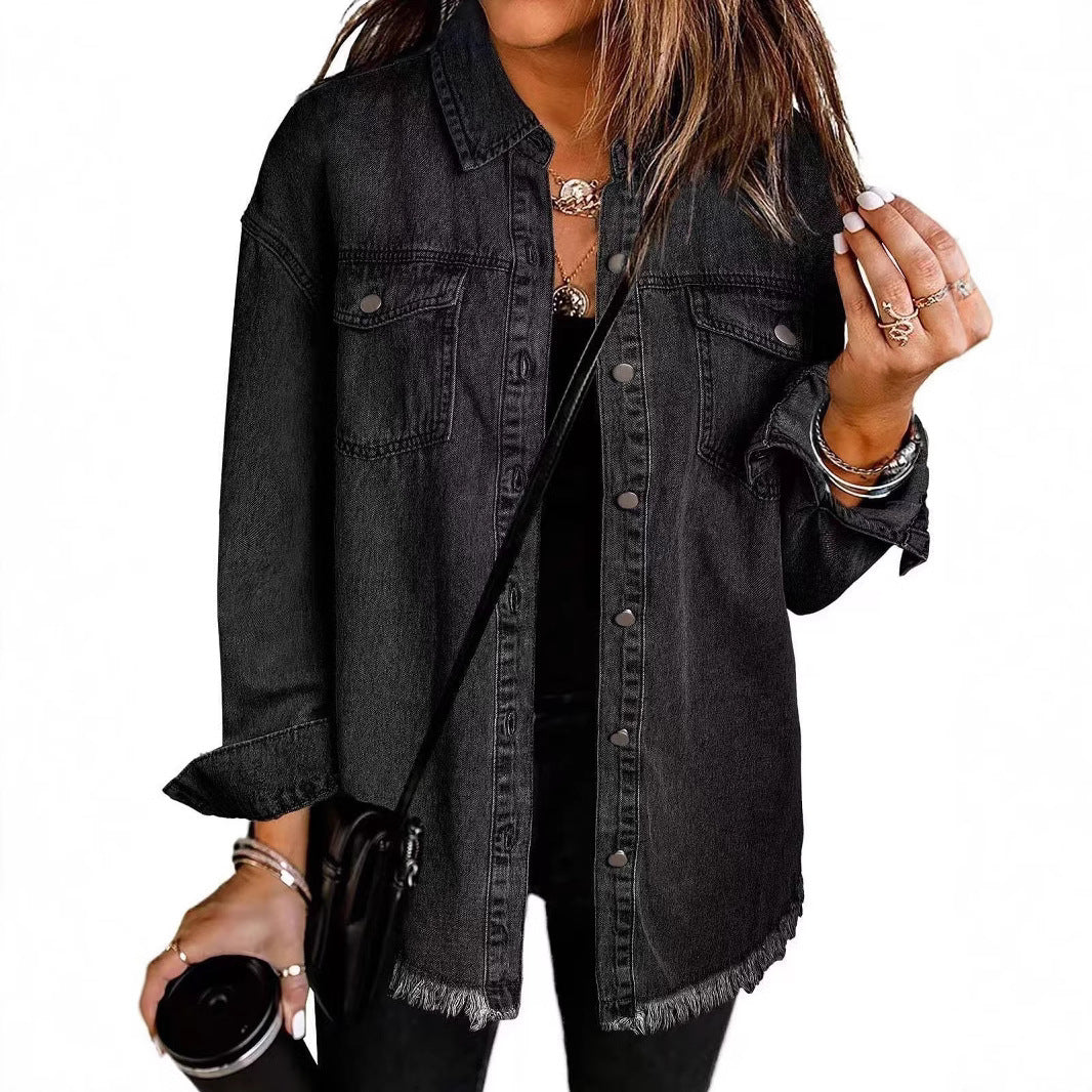 Damen Oversized Jeanshemd mit Fransen R&B