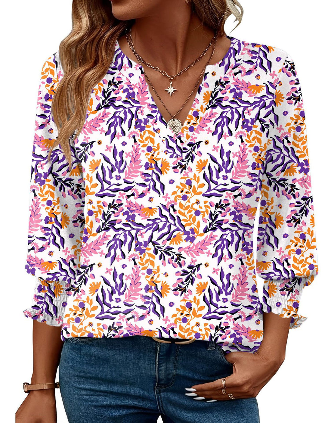 Damen modische Bluse mit verspieltem Paisleymuster und Rüschendetails R&B