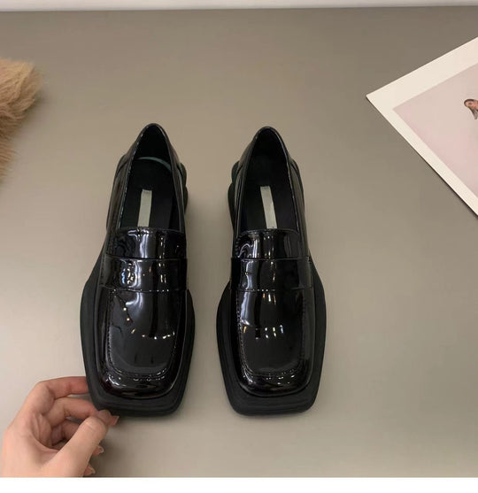 Damen Edle Lackleder-Ballerinas mit breitem Blockabsatz R&B