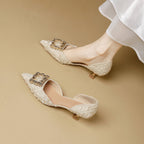 Damen elegante spitze Slingback-Pumps mit funkelndem Schmuckdetail
