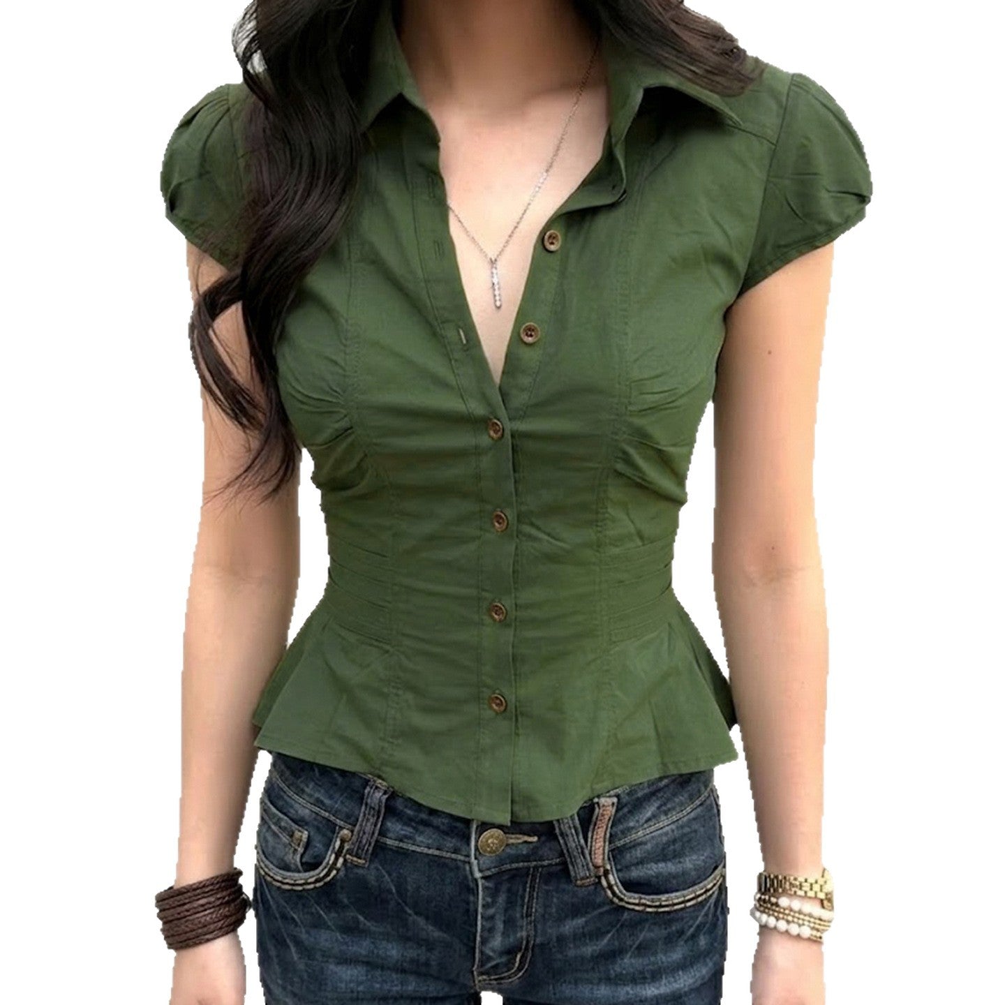 Damen elegante Bluse mit Puffärmeln und Taillierung R&B