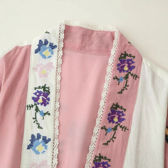 Damen Kimono-Jacke mit floralen Stickereien und elegantem Kragen R&B