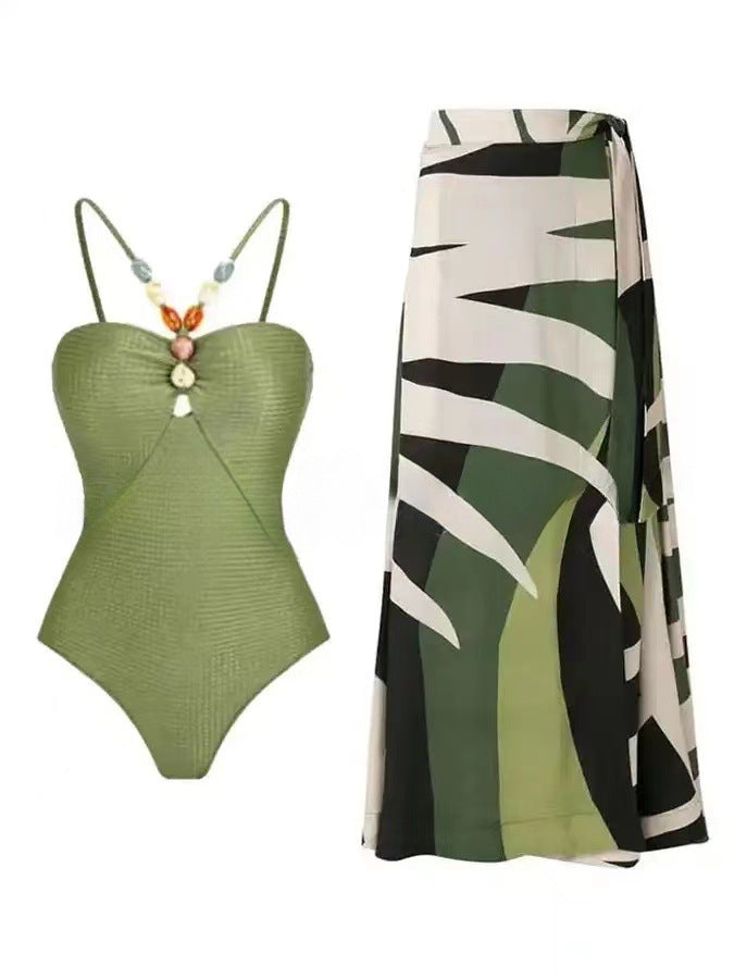 Damen Einteiliger Badeanzug mit modischen Schmuckdetails R&B