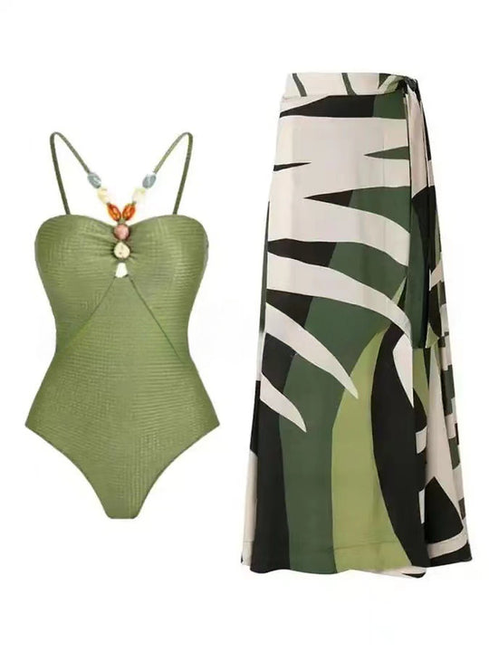 Damen Einteiliger Badeanzug mit modischen Schmuckdetails R&B